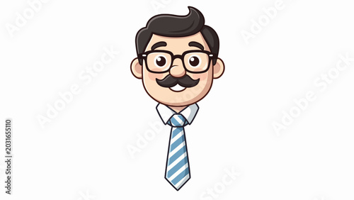 Cuadro en lienzo Cartoon businessman head, glasses, mustache, blue tie, office character