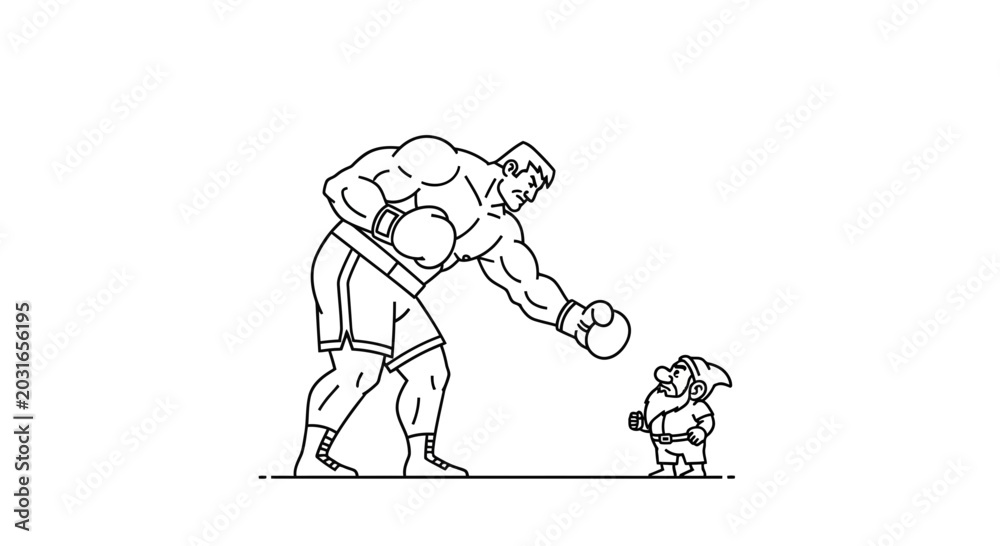 Obraz premium Giant Boxer vs Tiny Gnome in Boxing Ring - Unlikely Matchup