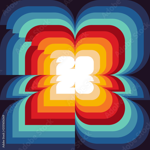 Vintage style 1970s background featuring retro numbers year 2026 abstract geometric background