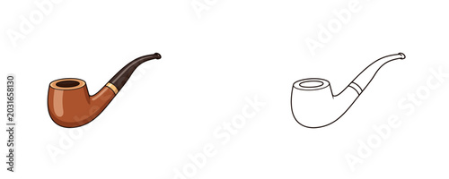 Canvas Print Wooden smoking pipe cartoon illustration in flat color and black line styles rep