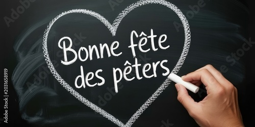 Hand a heart with chalk and french text bonne fête des pères on a blackboard