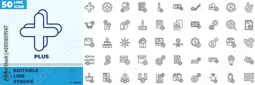 Foto Plus Line Editable Icons set