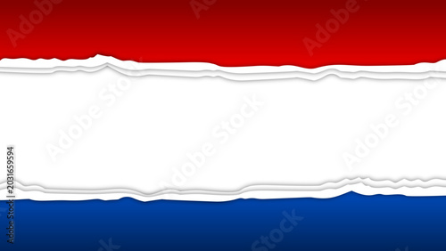 Layered torn paper background featuring red and blue bands separated by a wide transparent center and white ripped edges, ideal for banners, posters, headers, templates, and dramatic graphic design.