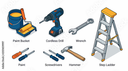 Essential Home Improvement Tools Collection for DIY Projects and Renovation.