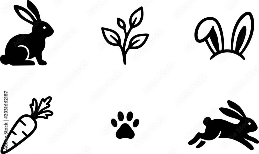 Obraz premium Rabbit and Nature Icons Set