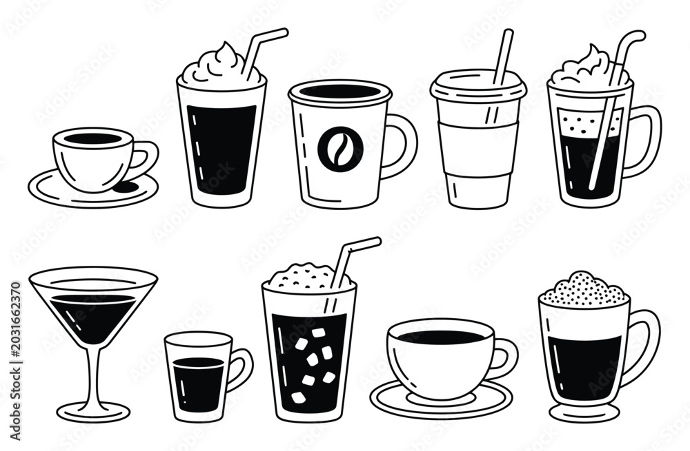 Obraz premium Collection of hand-drawn coffee and drink