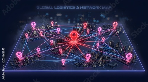 Neural network and artificial intelligence concept with glowing nodes and interconnected lines on dark futuristic background