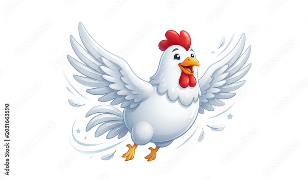 Fototapeta premium Cute flying chicken 3D vector illustration with open wings cartoon farm bird isolated on white background