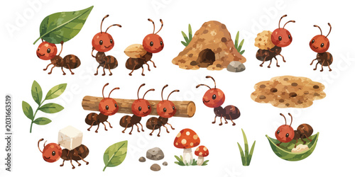 Foto Watercolor Ants Clipart Set