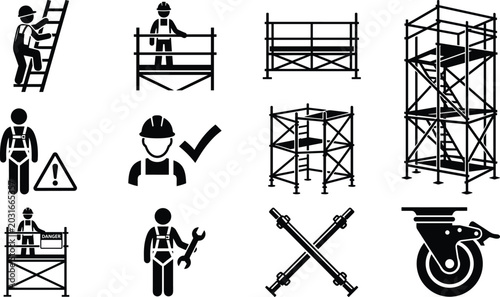 Photos Construction scaffolding vector illustration showing workers, safety equipment,