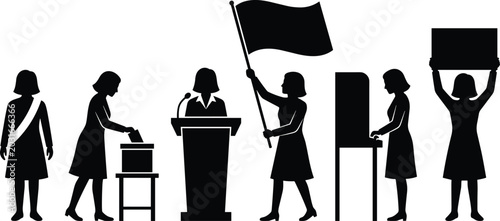 Schilderij op canvas Women civic participation vector illustration showing voting, public speaking, a