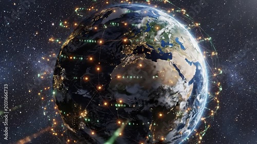 Global Network Connections and Digital Data Flow Around Earth 1.
