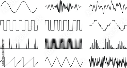 Foto Audio Waveform Signal Collection Set with Sound Frequency Oscillation and Electr