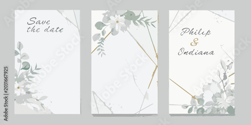 Bild auf Leinwand watercolor floral triptych with gold foil accents elegant wedding invitation des