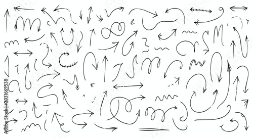 Quadro su tela Hand drawn arrow collection with diverse shapes and styles on white background f