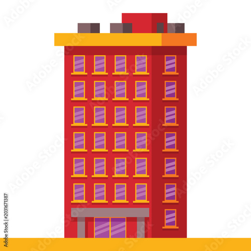 Red Urban Apartment Building Icon with Flat Geometric Design