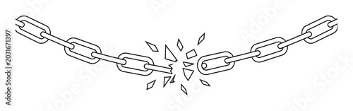 Broken chain link symbolizing weakness and separation