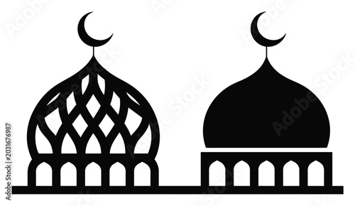 Islamic mosque domes with crescent moon symbols