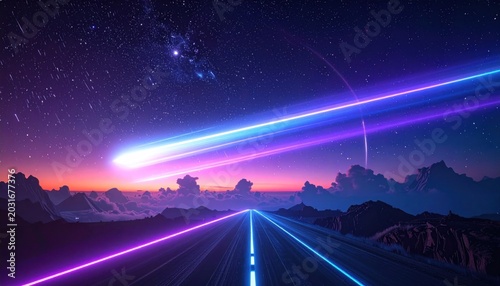 Neon Road to the Stars - A Futuristic Landscape.