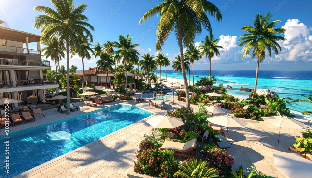 Fototapeta premium Luxury Tropical Beach Resort Pool Area.