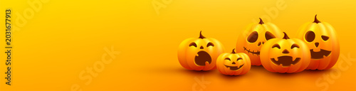 Happy Halloween poster and banner template with cute halloween pumpkin on yellow background. Website spooky,Background or banner Halloween template.Vector illustration EPS10