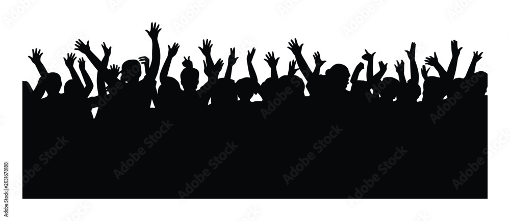 Obraz premium Silhouette of a cheering crowd with hands raised in excitement