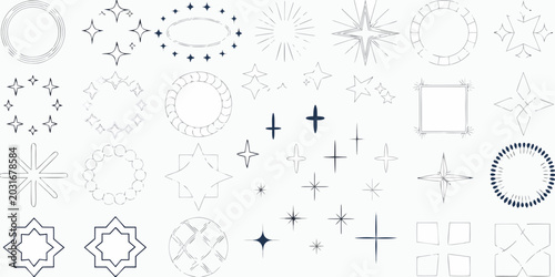 Foto minimalist monochrome line art set of stars celestial shapes and geometric frame