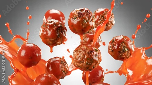 Meatballs Splashing in Red Sauce Motion.