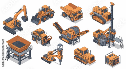 Φωτογραφία Collection of isometric construction and mining heavy machinery vehicles and equipment