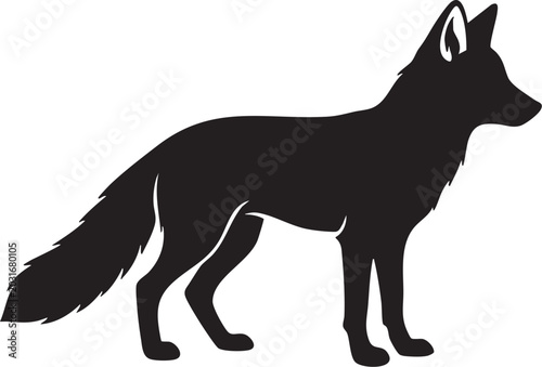 Fotografia Silhouette of a Fox: A striking black silhouette of a fox, capturing its alert posture and bushy tail against a stark white background