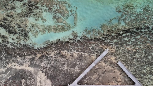 Drone view of Hamelin Pool in Shark Bay with crystal clear water and natural patterns