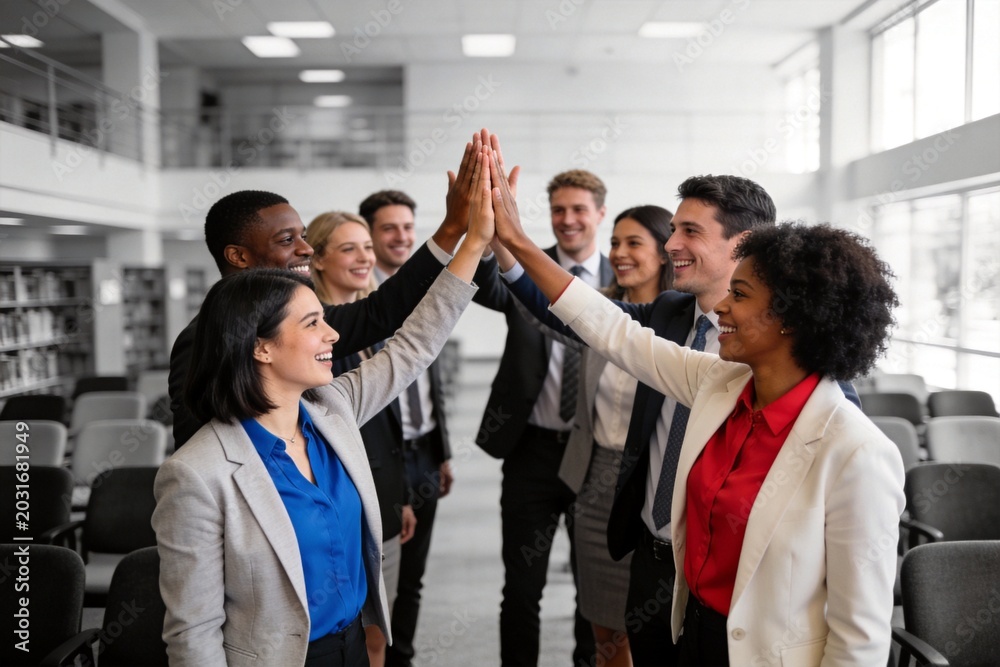 Obraz premium Business Team Celebrating Success in Modern Office