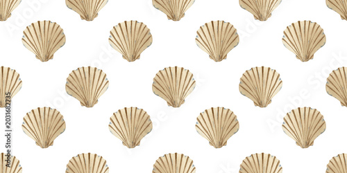 Tablou pe pânză Scallops, seashell watercolor hand drawn kids sea simple seamless pattern
