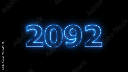 2092 Sal number neon text animation. Neon blue number new year background 4k video.