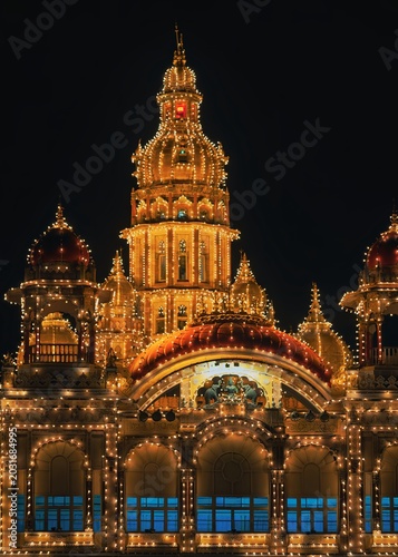India, Karnataka, Mysore, Maharaja’s Palace at night, 3 March 2026