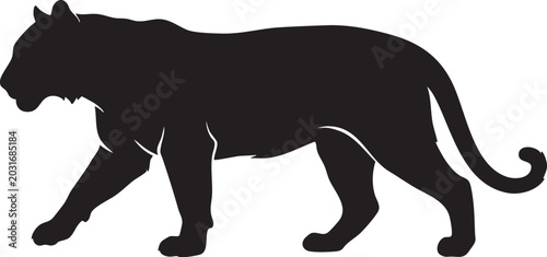 Tableau sur toile Silhouette of a Black Panther Walking: A striking black panther captured in silhouette, its muscular form and powerful stride conveying raw energy and stealth as it walks across an unseen terrain