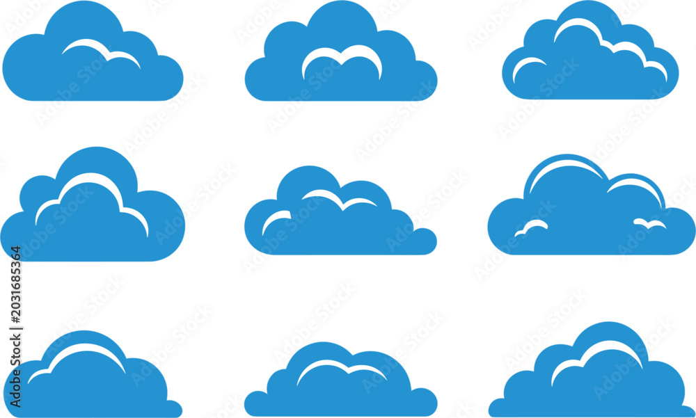 Obraz premium Cloud icons collection in various styles isolated vector illustration for weather, computing, and digital design