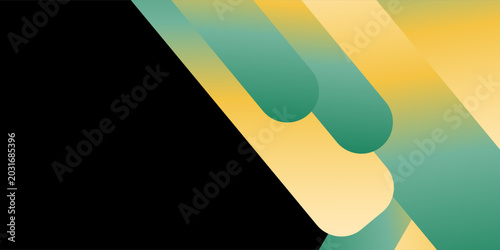 Konstfotografi Abstract geometric background featuring slanted rounded capsule shapes with a soft yellow and green gradient on a black backdrop