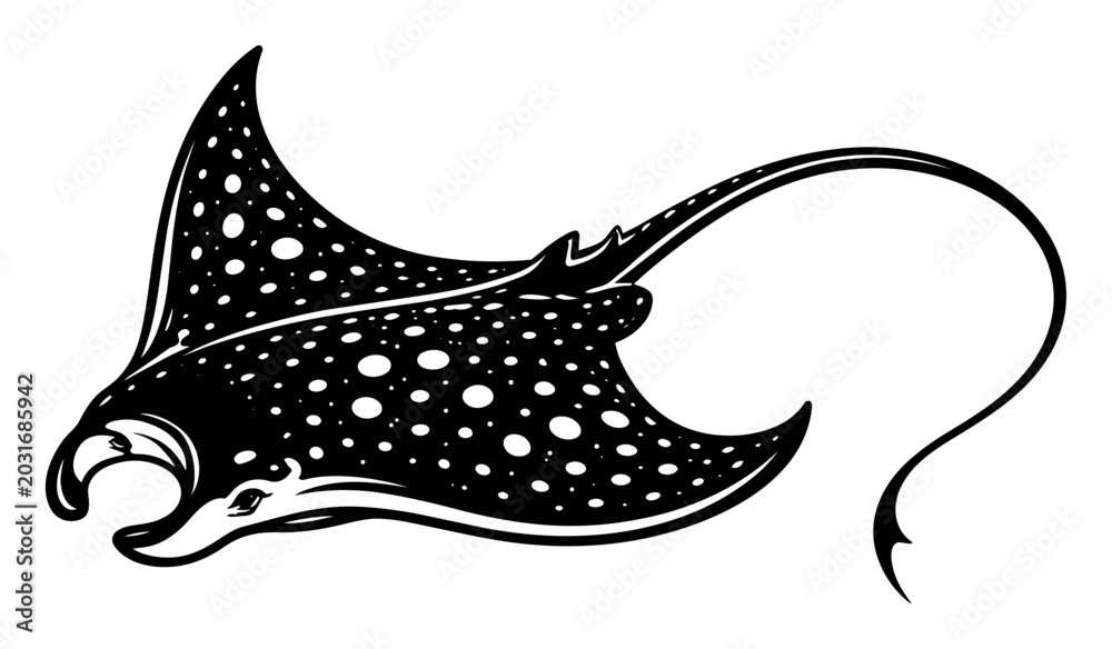 Obraz premium Eagle ray vector art with distinctive spots, illustrating ocean wildlife and marine creatures on a white background