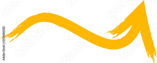 Orange brush stroke arrow symbol with abstract