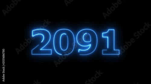 2091 Sal number neon text animation. Neon blue number new year background 4k video.