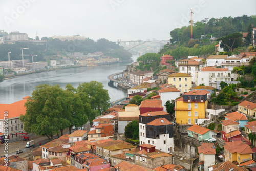 Panoramic view of the Douro River and houses in Porto, Portugal