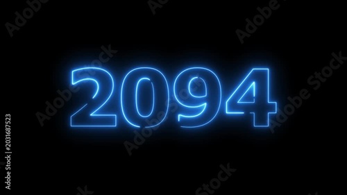 2094 Sal number neon text animation. Neon blue number new year background 4k video.