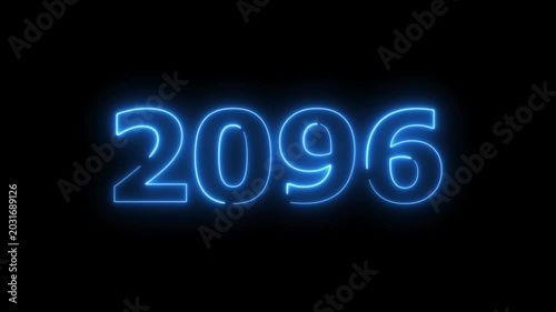 2096 Sal number neon text animation. Neon blue number new year background 4k video.