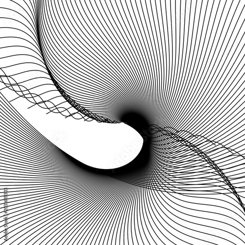 Abstract Black Wave Lines Spiral Flow Background
