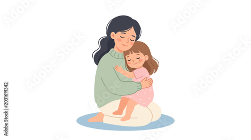 Εκτύπωση καμβά A mother gently hugging her young daughter in a warm affectionate embrace