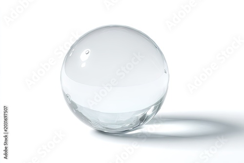 Transparent glass sphere isolated on white background with shadow