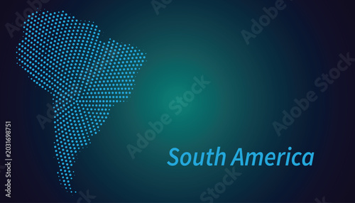 Quadro su tela South america map made of glowing dots, digital technology style, abstract conti