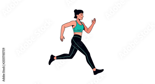 Cartoon illustration of a young woman running in sportswear.
