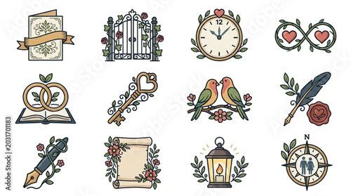 Foto Collection of Romantic Symbols and Icons for Love and Relationships